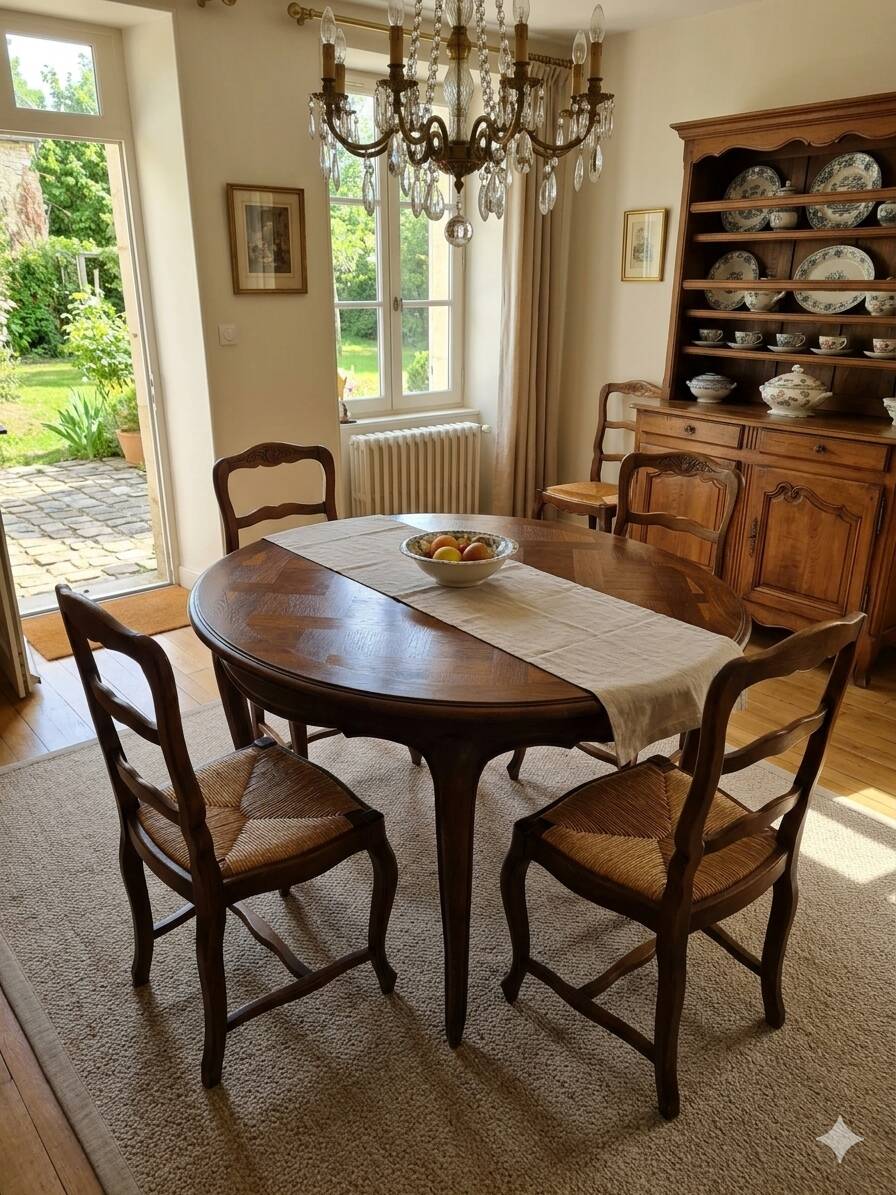 Extendable table in Louis XV style in oak (2 extensions)