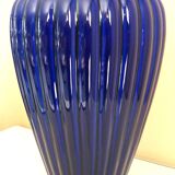 Vintage glazed ceramic vase, cobalt blue and gilt, Lancel Paris