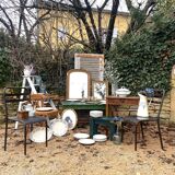 Solid wood farmhouse stool painted green