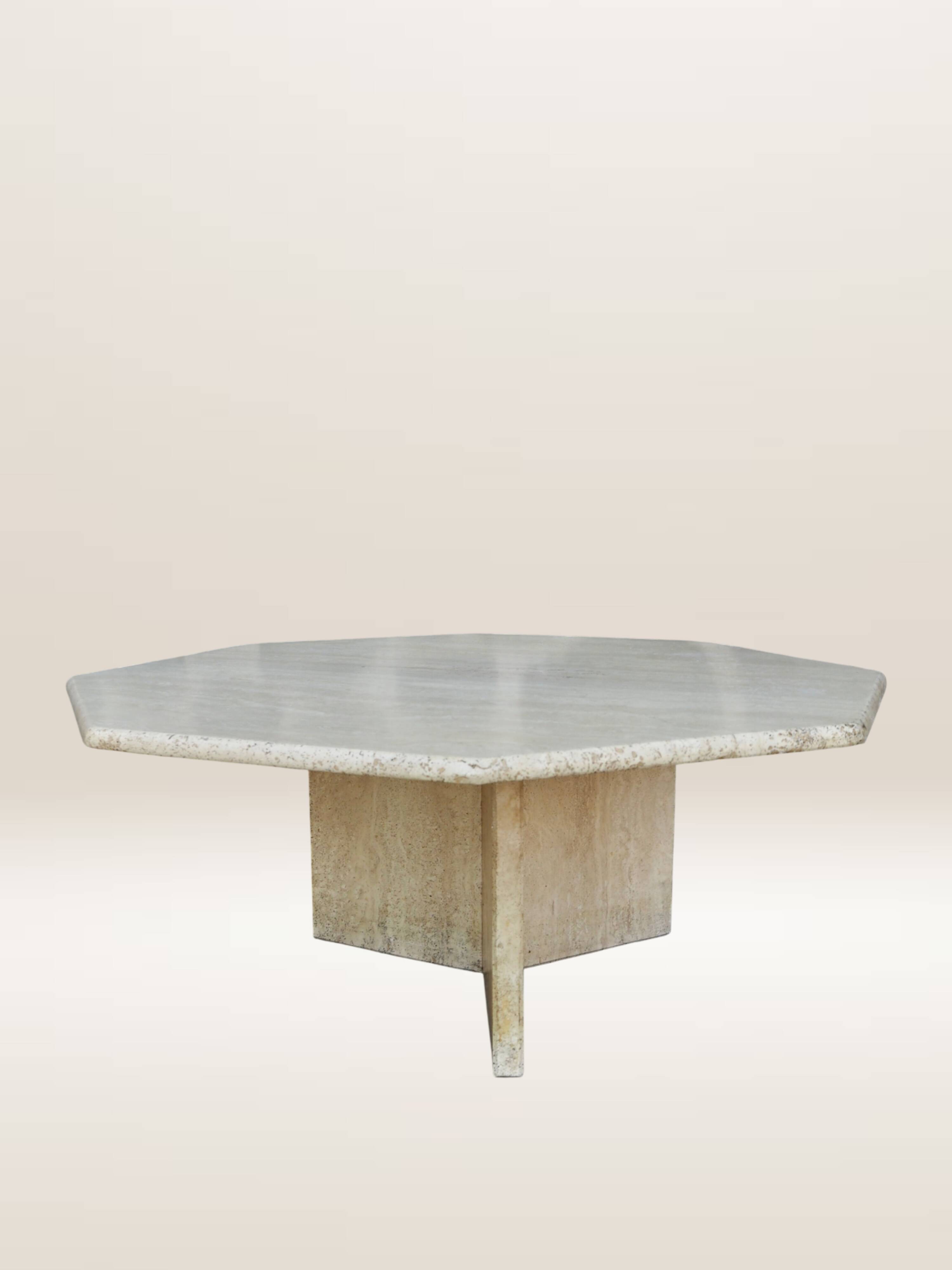 Octagonal coffee table in travertine