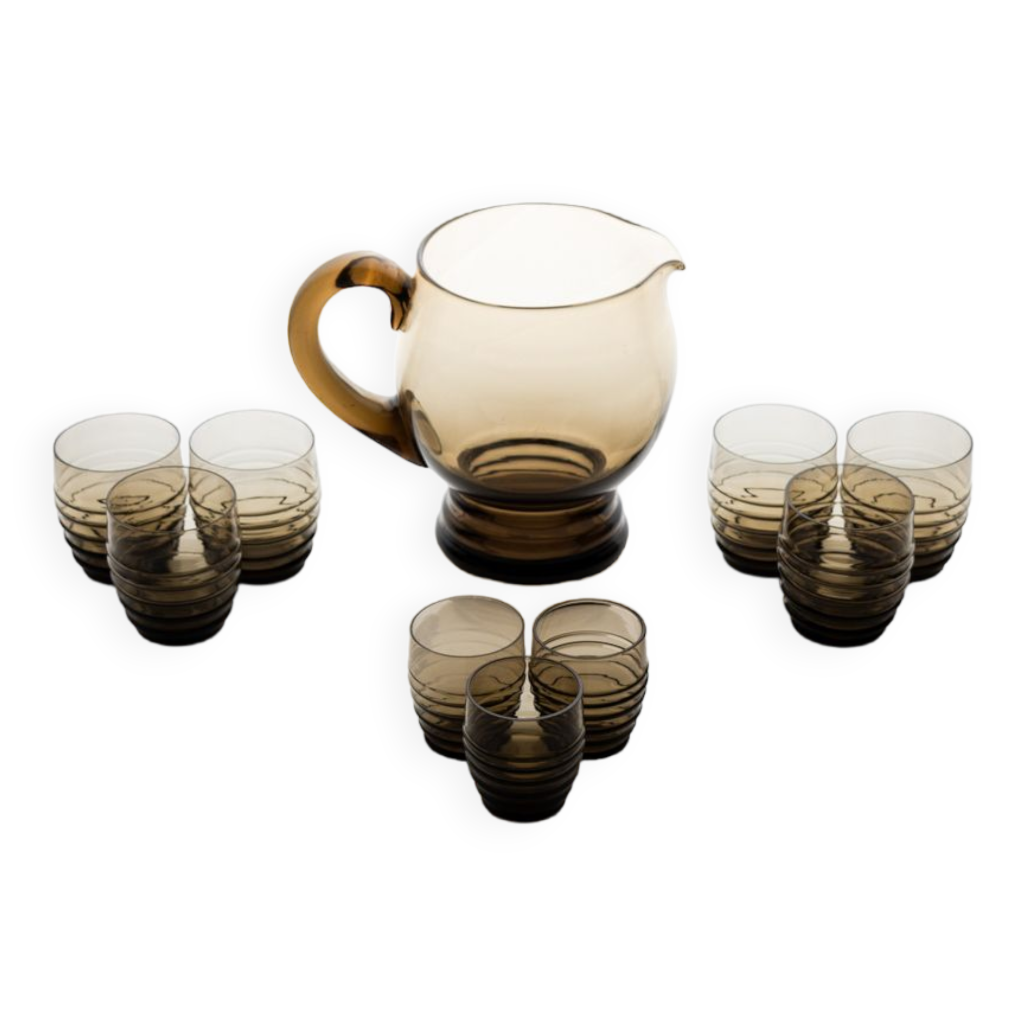 Vintage decanting set in smoked glass