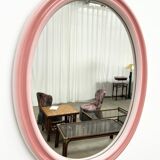 Large oval pink ceramic mirror (76cm) – vintage Italian design