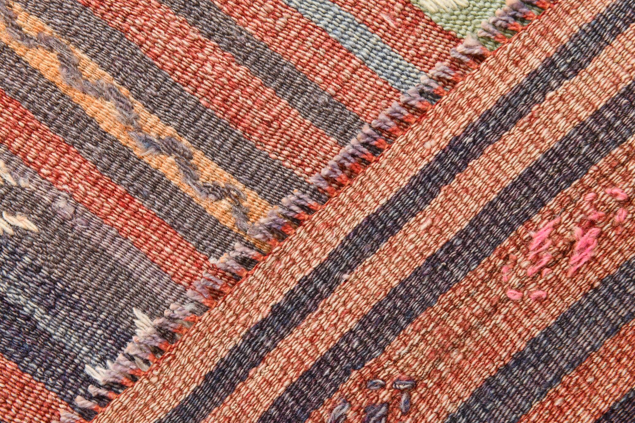 Red & Blue Pinstriped Pattern Vintage Kilim Rug, 156x221Cm