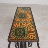 Vintage newspaper rack, magazine rack, table with 3 tiles