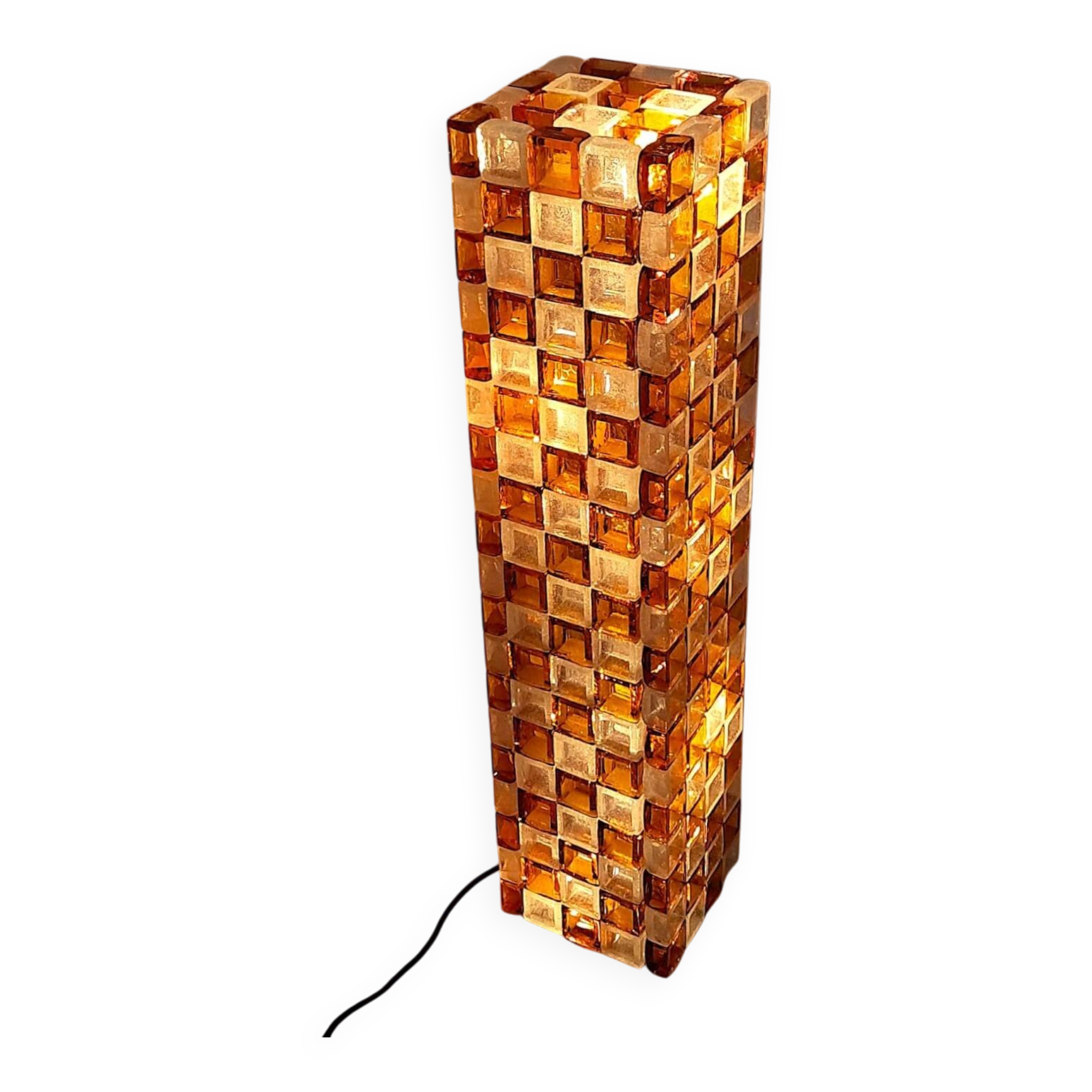 Floor Lamp in Amber and Crystal Pulegoso Glass by Poliarte, Italy, 1970s
