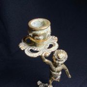 Pair of candlestick buds cherub angel brass