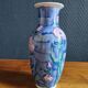 Vintage Blue Ceramic Vase with Pink Floral Decoration, Shabby Chic Style