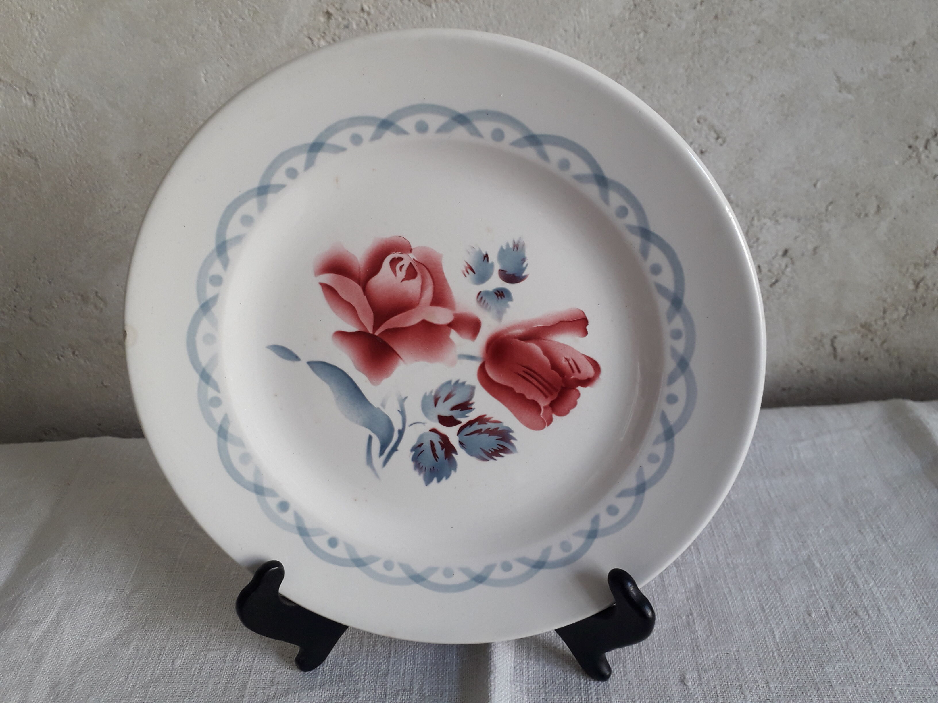 Set of two flat plates and two dessert plates Sarreguemines cannes model