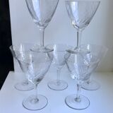 Set of 7 crystal wine glasses engraved 50s