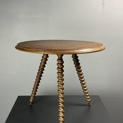 Midcentury wood turned barley twist side table with cork screw legs 1950s