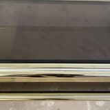 Vintage rectangular coffee table, gold metal, 2 trays: smoked glass 1980