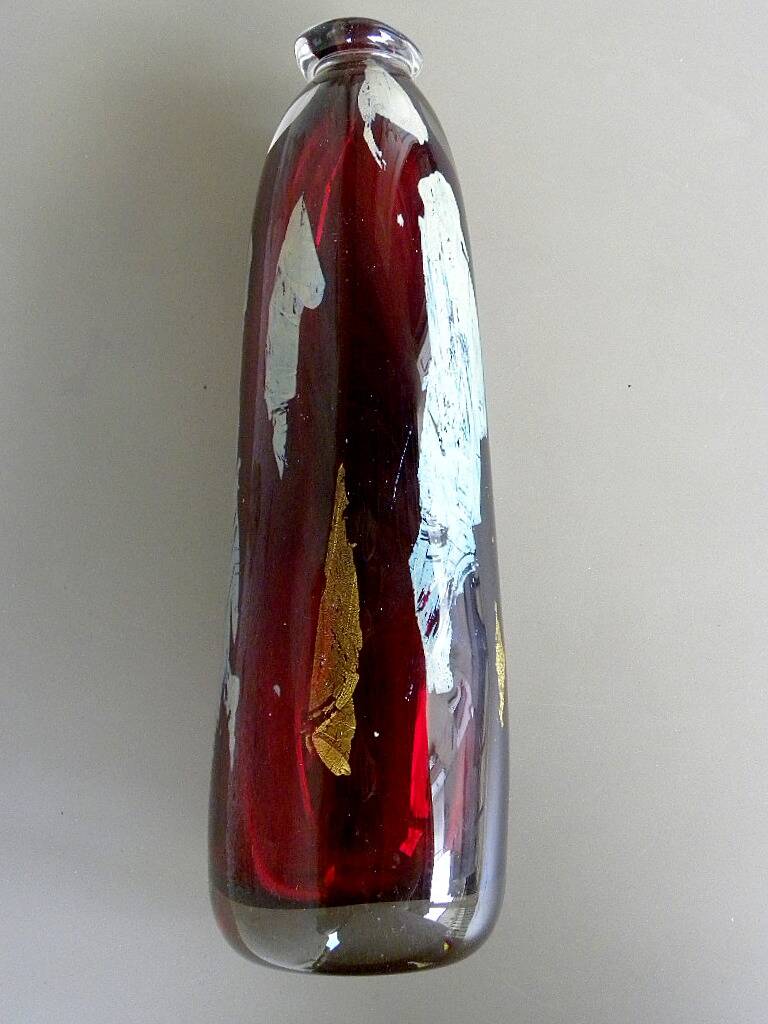 Verrerie d'art contemporaine, maitre verrier john a slatcher inclusion or & argent
