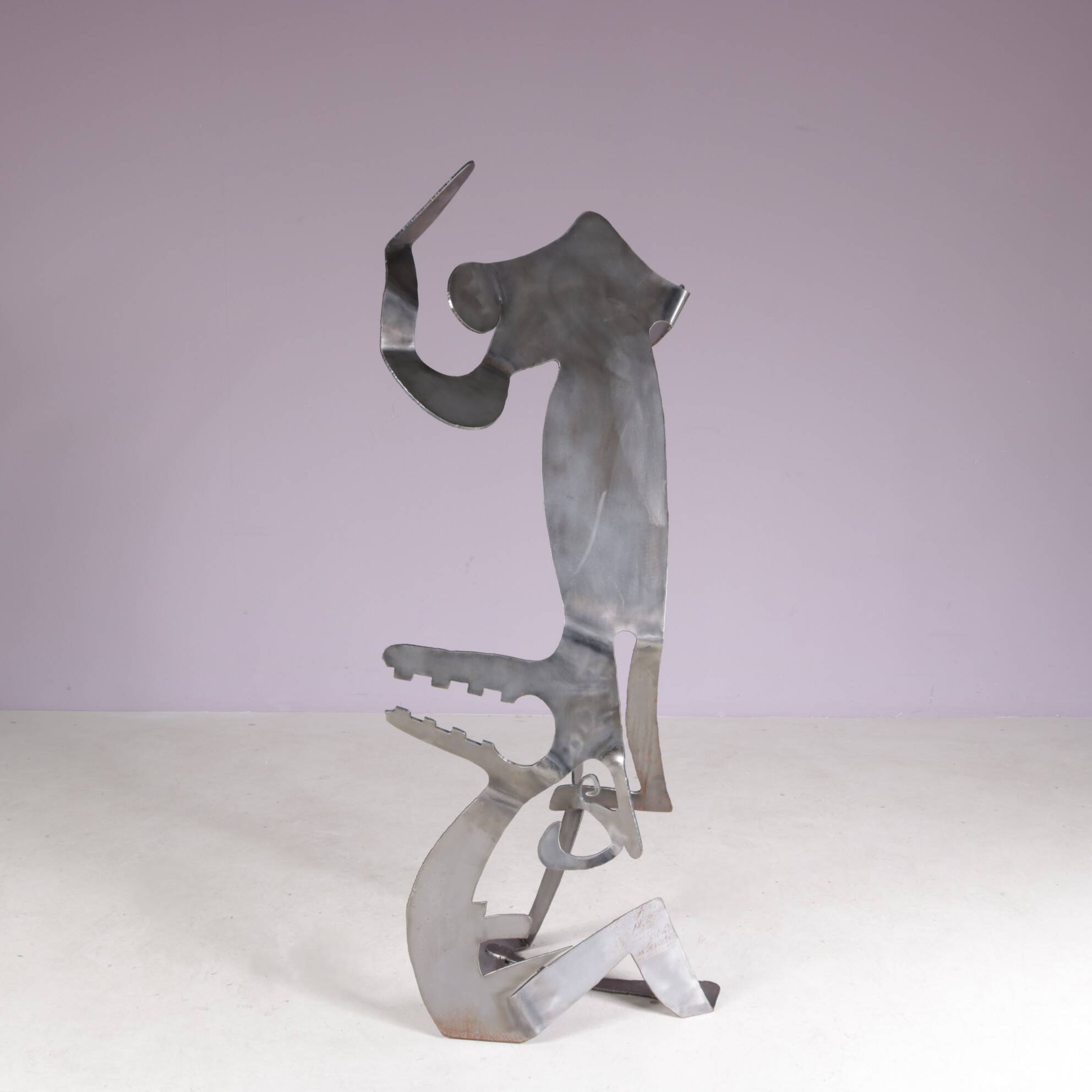 1990s abstract metal sculpture named: mensch mit mensch Guido Hafner German