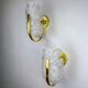 Pair of Italian leaf wall sconces, frosted Murano glass & gilt details, circa 1970s
