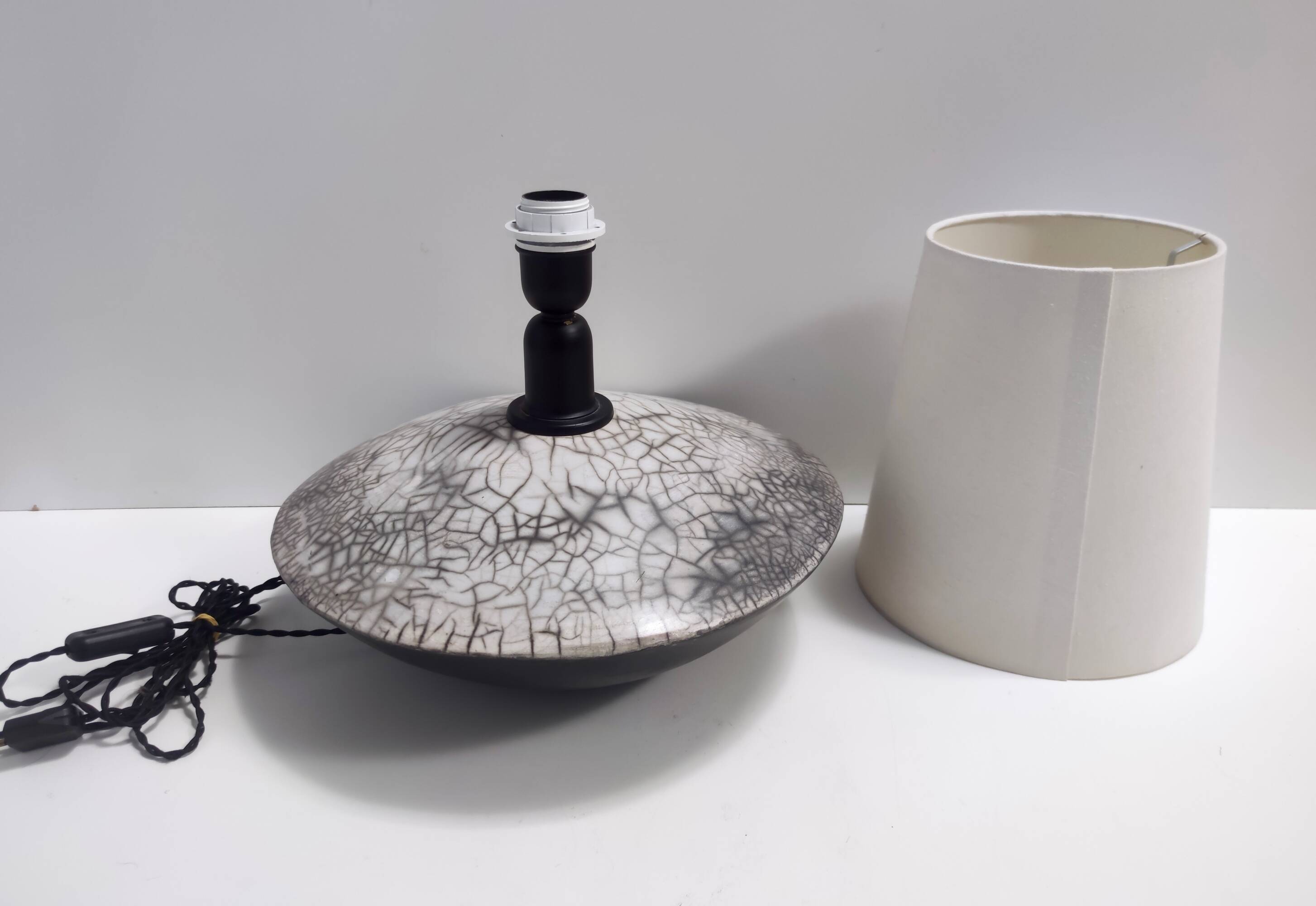 Postmodern Handmade Grey Raku Ceramic Table Lamp, Signed, Italy