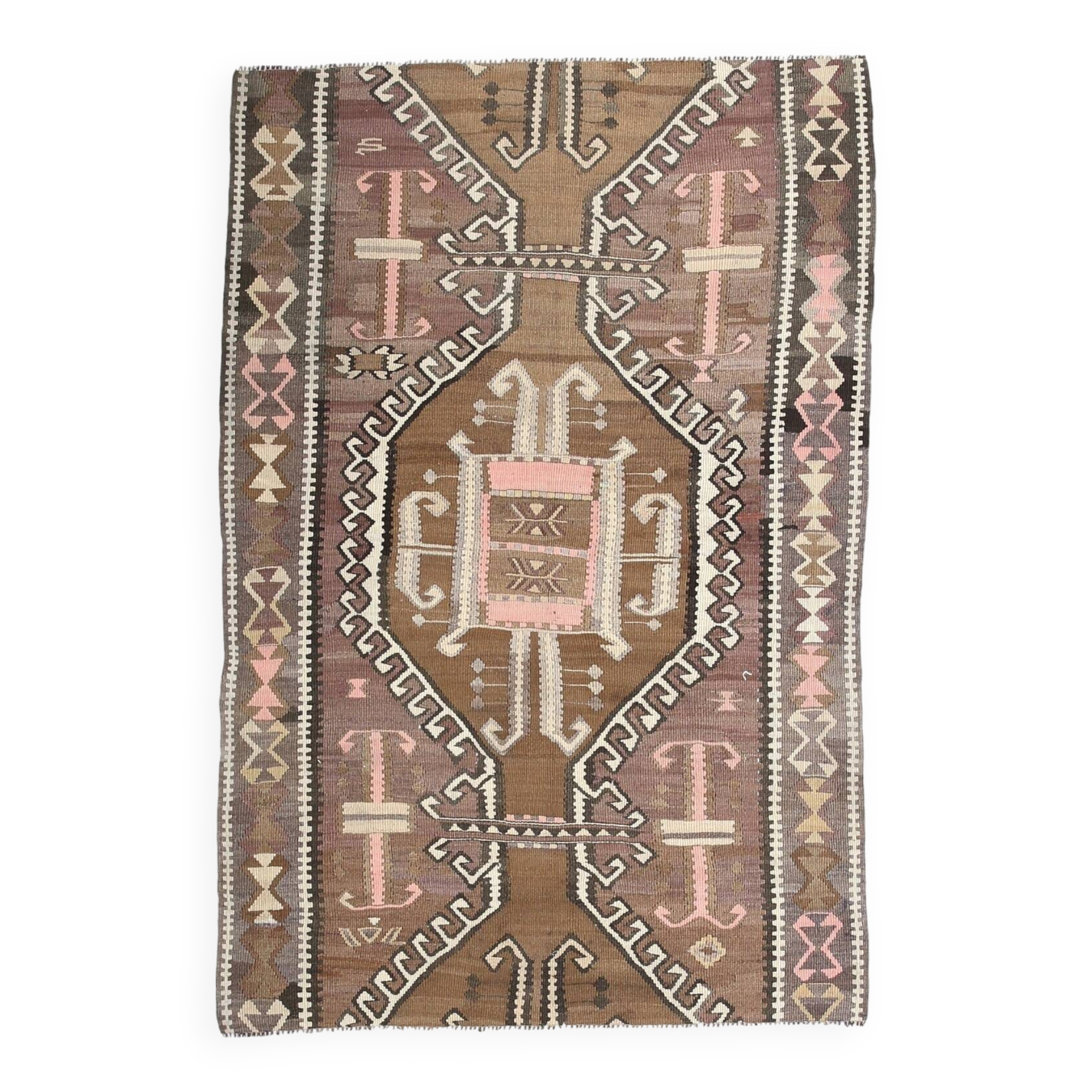 Brown & Beige Tribal Turkish Kilim Rug 132x200Cm SK 35210
