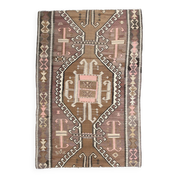 Brown & Beige Tribal Turkish Kilim Rug 132x200Cm SK 35210