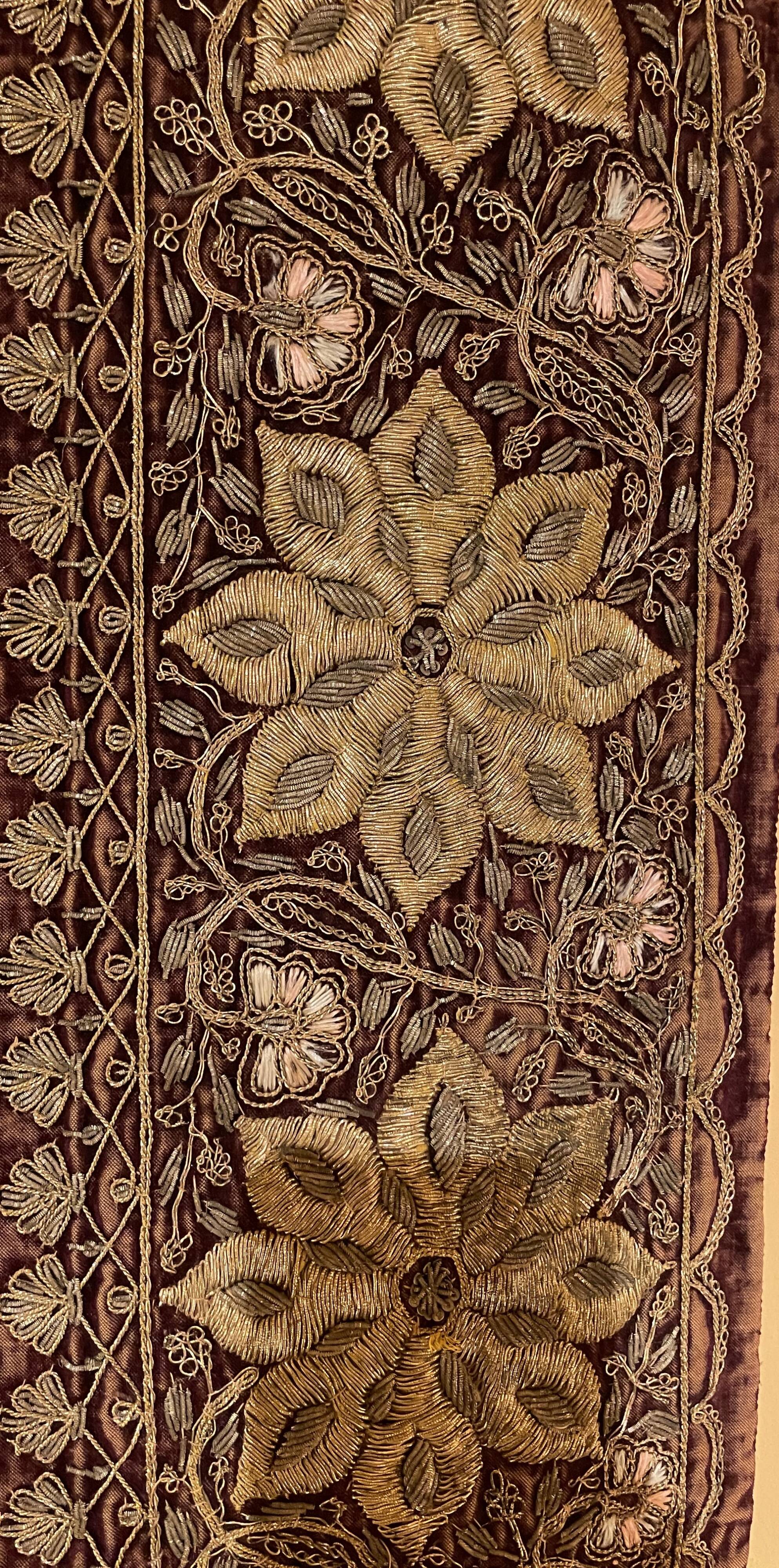 18th Century Indo-Portuguese Embroidery with Gold Thread on Velvet