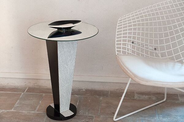 table d'appoint en formica et plateau miroir