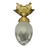 Louis XVI style pendant light / ceiling light / ogive chandelier - gilded bronze & chiseled glass