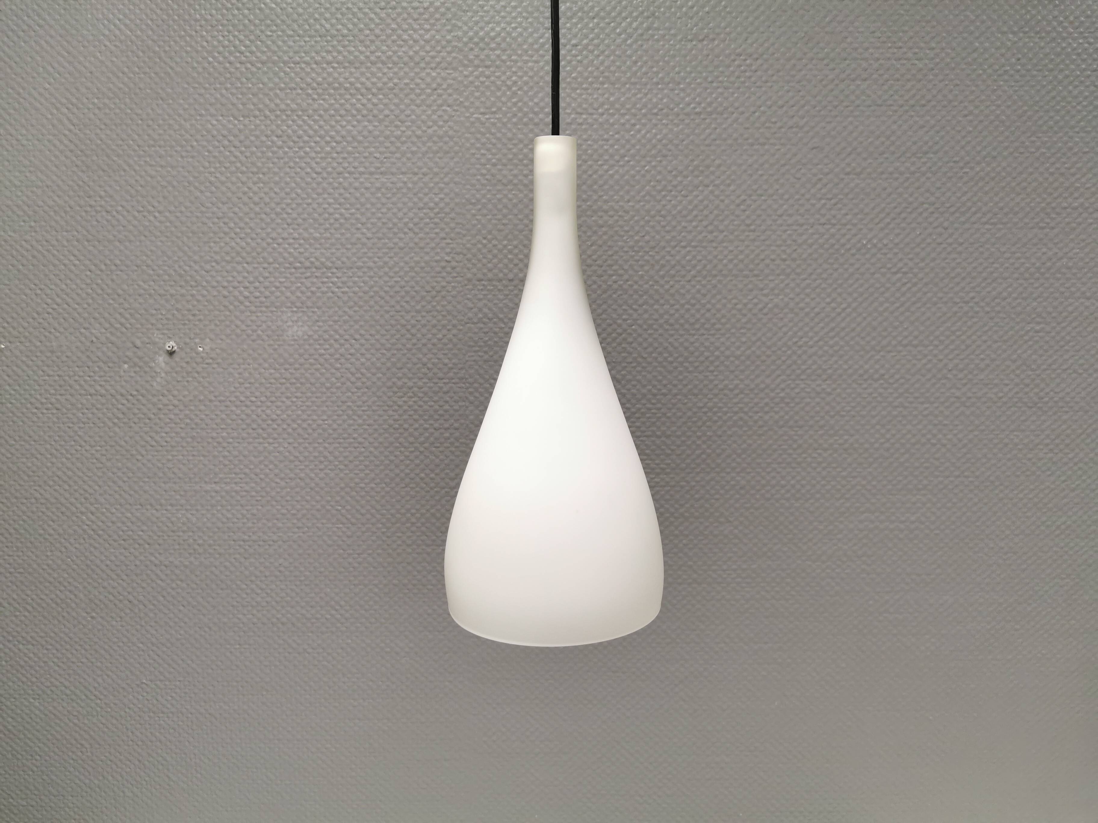 French hanging lamp in milky white glass, model gin fizz, produced by sce