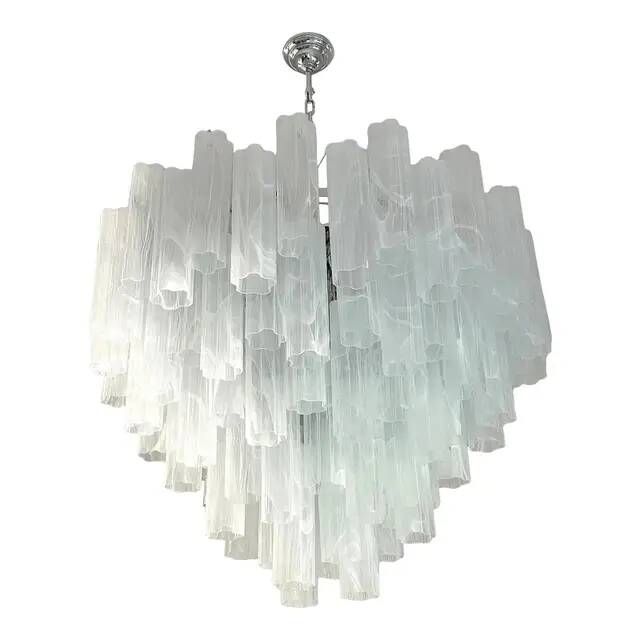 Large Venetian White Alabastro Tronchi Murano Glass Chandelier by Simoeng