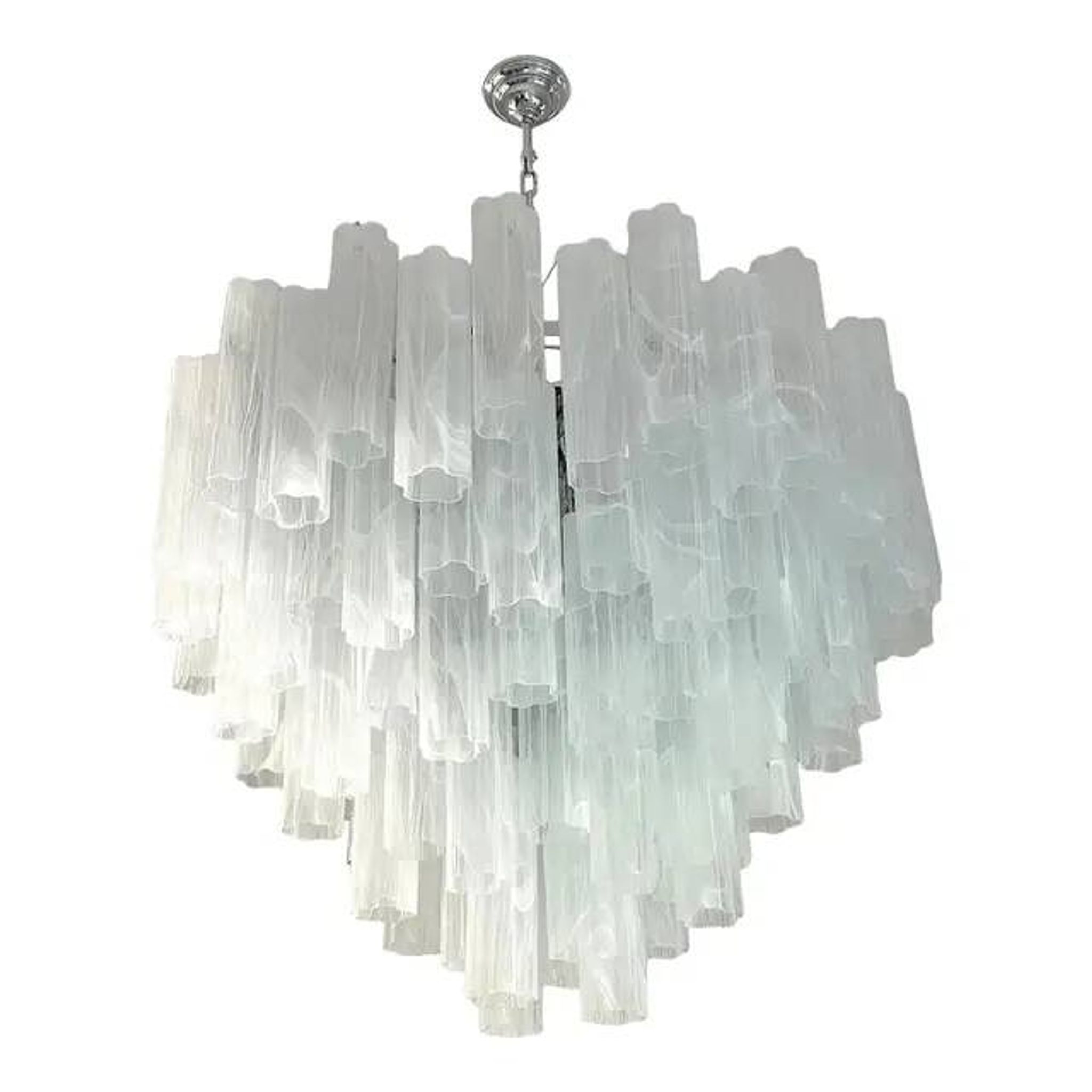 Large Venetian White Alabastro Tronchi Murano Glass Chandelier by Simoeng