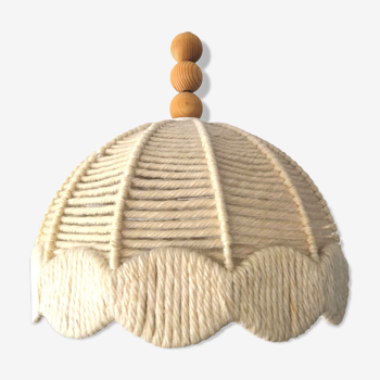 Suspension laine et boules de bois design années 70