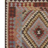 Geometric Tribal Kilim Rug, Handmade Wool Rug in Earthy Browns 104 x 188 cm
