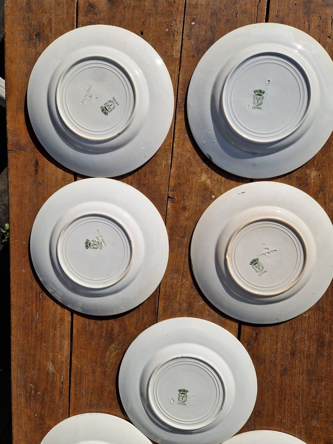 Set of 7 Flat Plates, Summer Model, Terre De Fer, Saint Amand