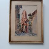 Tableau Aquarelle signée Vue sur la Cathédrale d'Albi