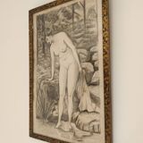 Fusain Femme nue estampe encadrée
