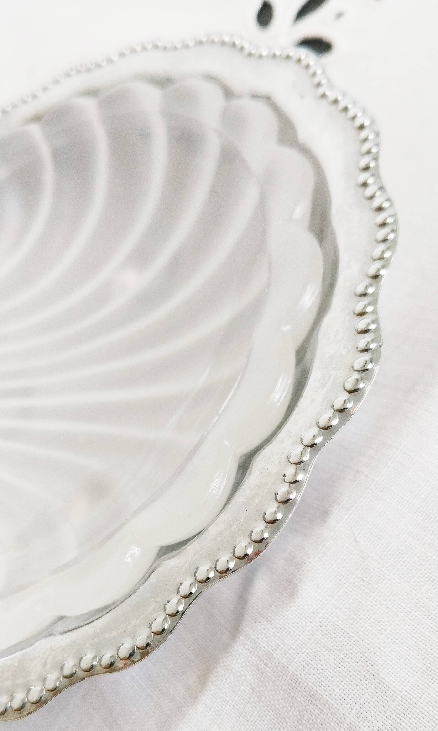 Scallop shell butter dish in metal and glass