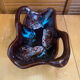 Coupe Centre De Table VALLAURIS Céramique Marron & Bleu Vintage #E172