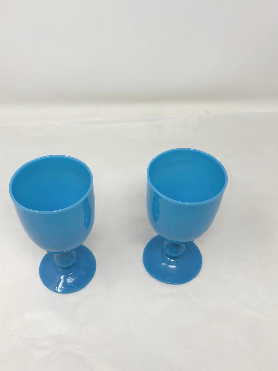 2 blue opaline glasses from Portieux