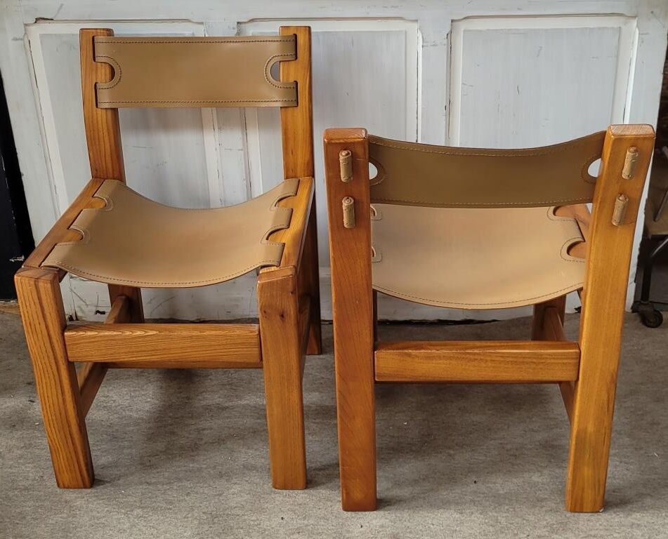Set of 4 wooden chairs and leather house Regain – 70s