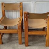 Set of 4 wooden chairs and leather house Regain – 70s