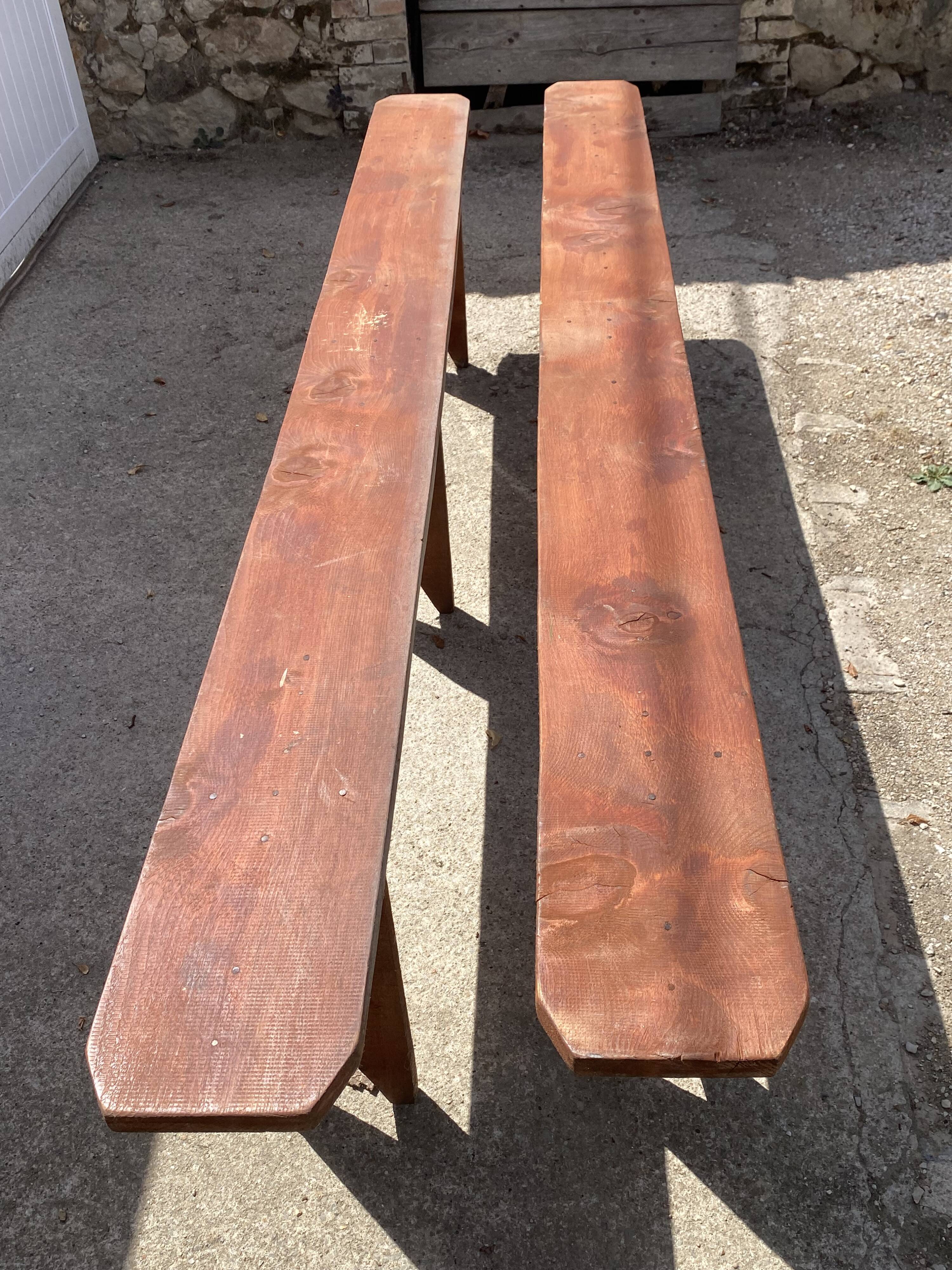 Pair of solid wood farmhouse benches 250cm for rustic farmhouse table 1950