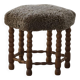 A hexagonal oak stool, seat refurbished in lambswool, Danish design from the 1950s.