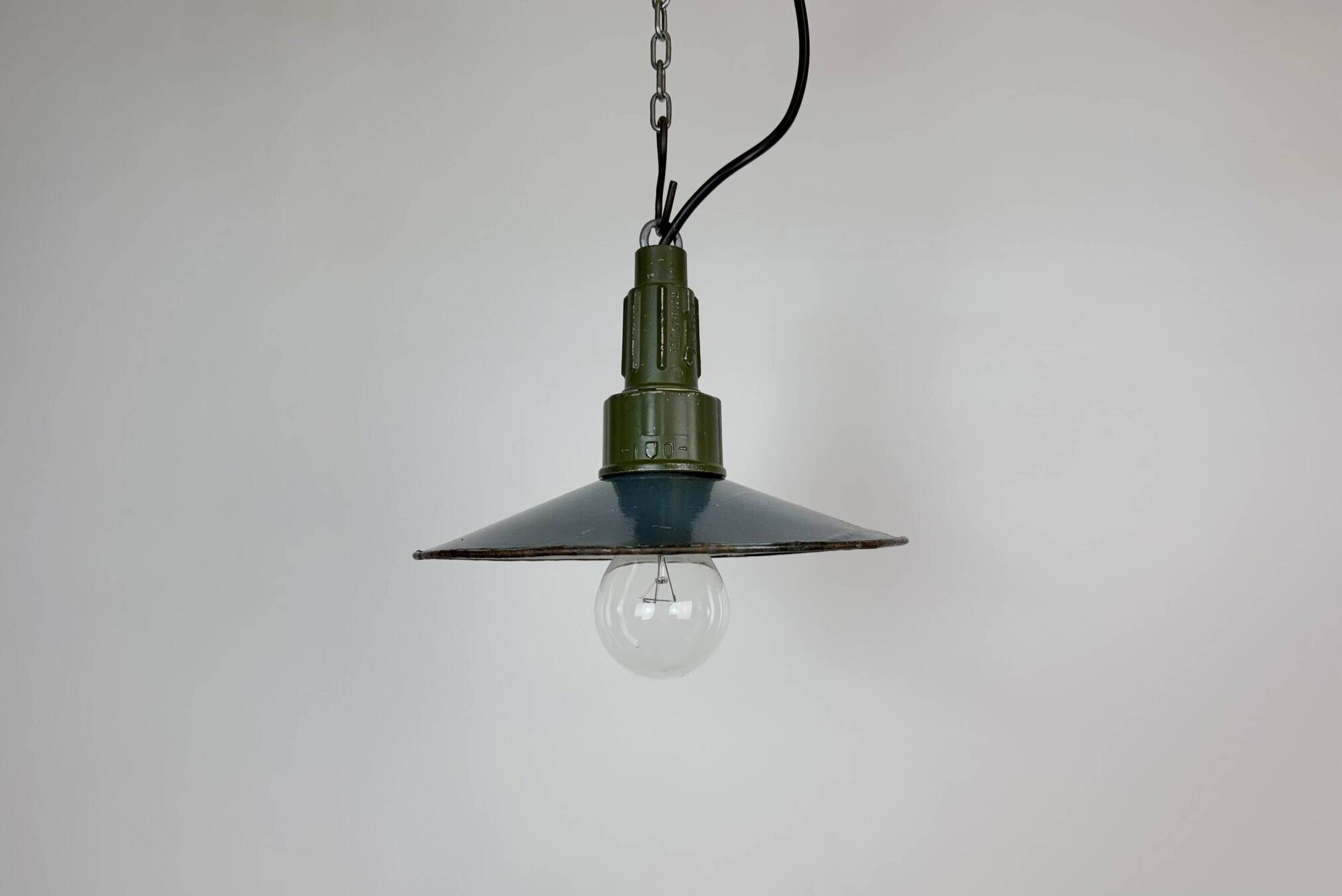 Industrial Blue Enamel Military Pendant Lamp with Cast Aluminium Top, 1960