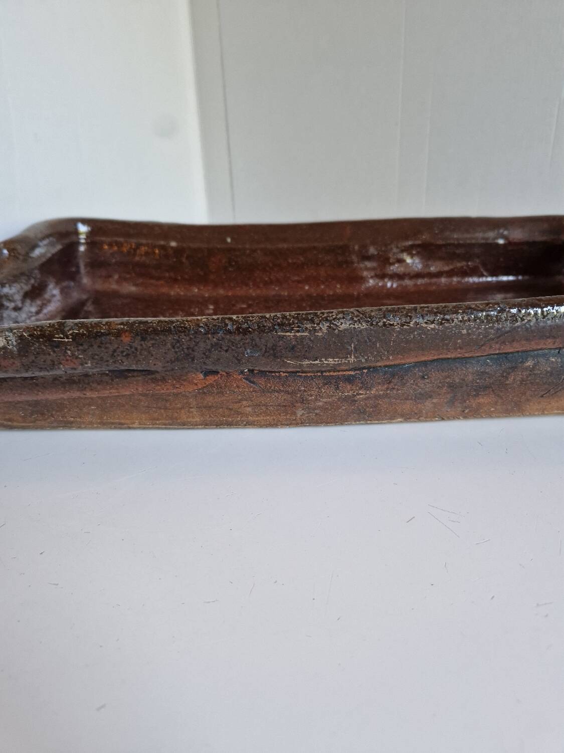 Ancien Plat À Jus Lechefrite 19e Terre Cuite Vernissée Art Populaire