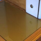 Sideboard in maple, leather and gold-coloured glass, Laszlo Hoenig attr, London 1940s