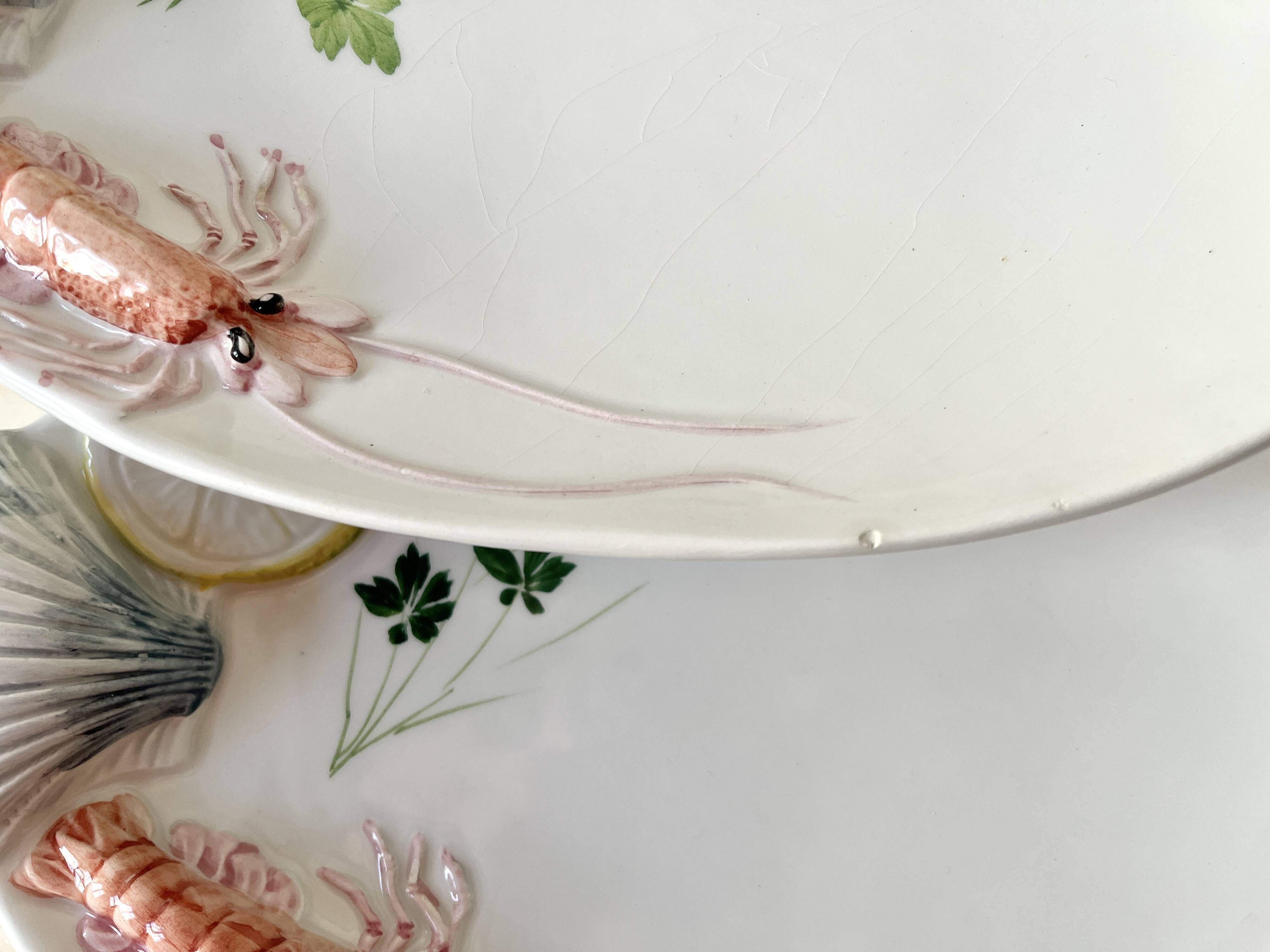 Vintage Italian majolica plates, seafood plates.