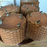 Vintage woven rope and rattan coffee table with 4 stools