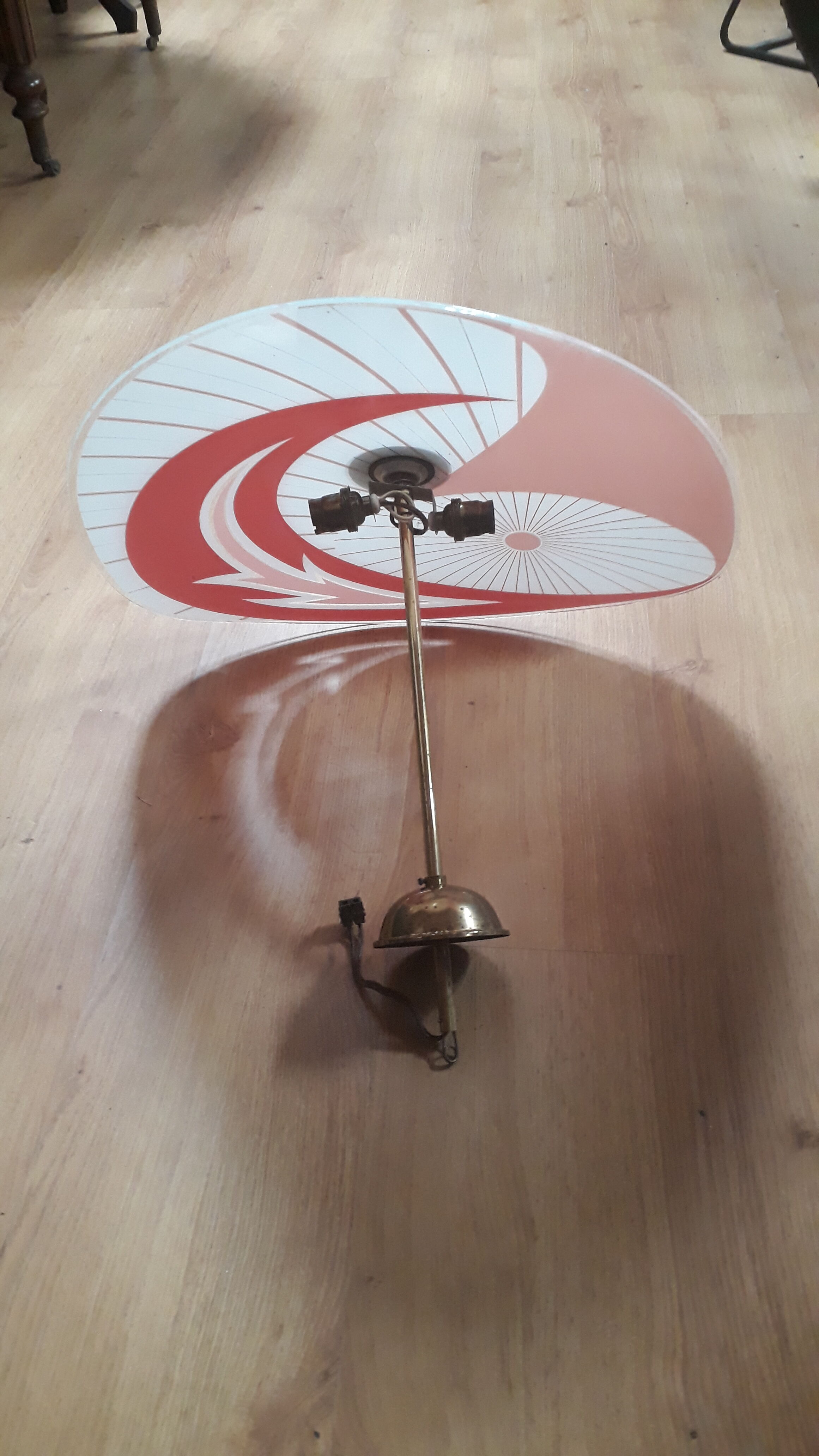 1960 design ceiling hanging has 70s a 2 glass and brass bulbs