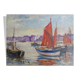 Oil on canvas "Thoniers at port in Normandy" by Bruno Retaux (1947)