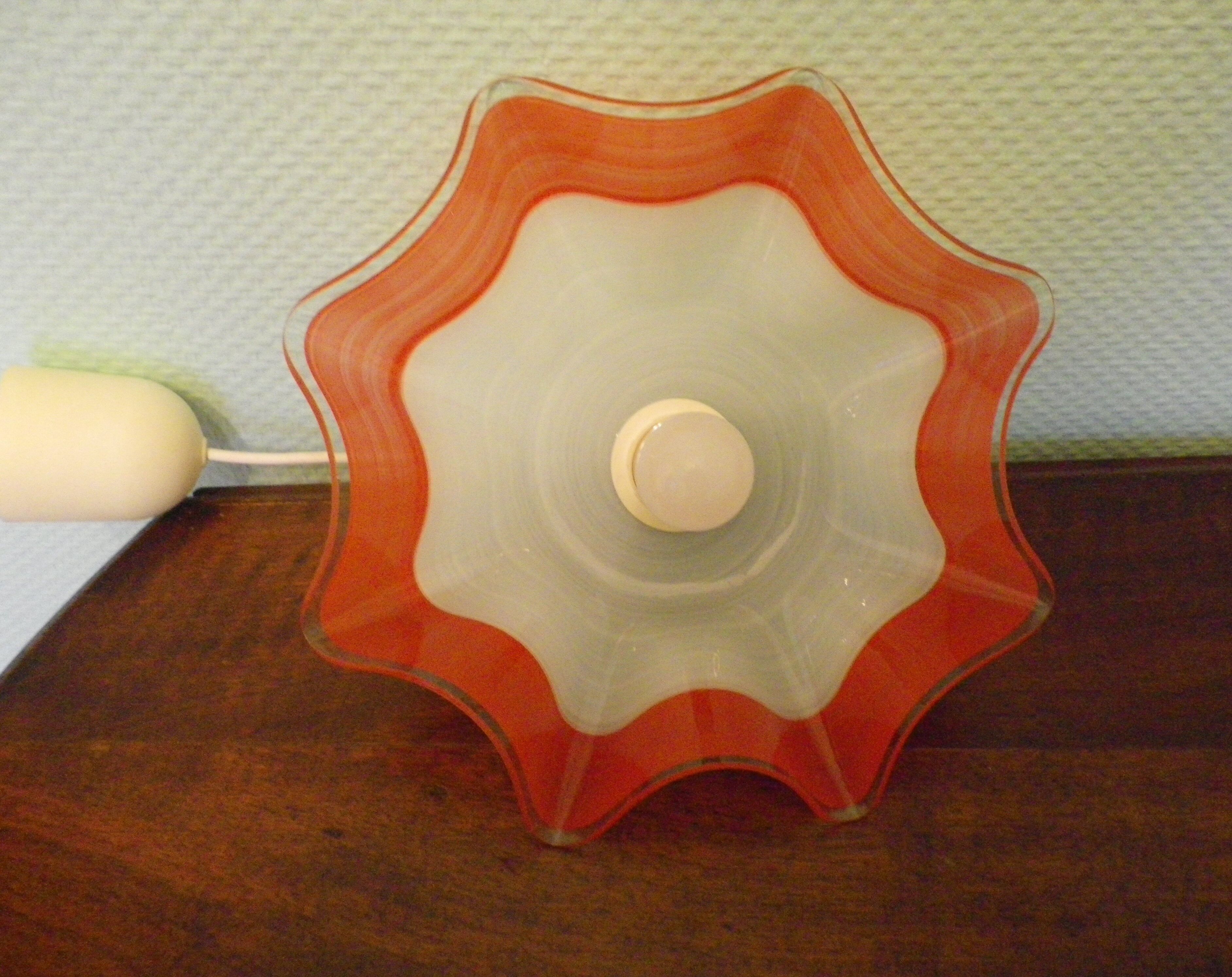 Berlingot pendant lamp from the 60s, white, orange and transparent glass