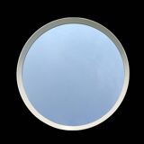 Miroir rond vintage en bois peint blanc d'un seul tenant - 68 cm