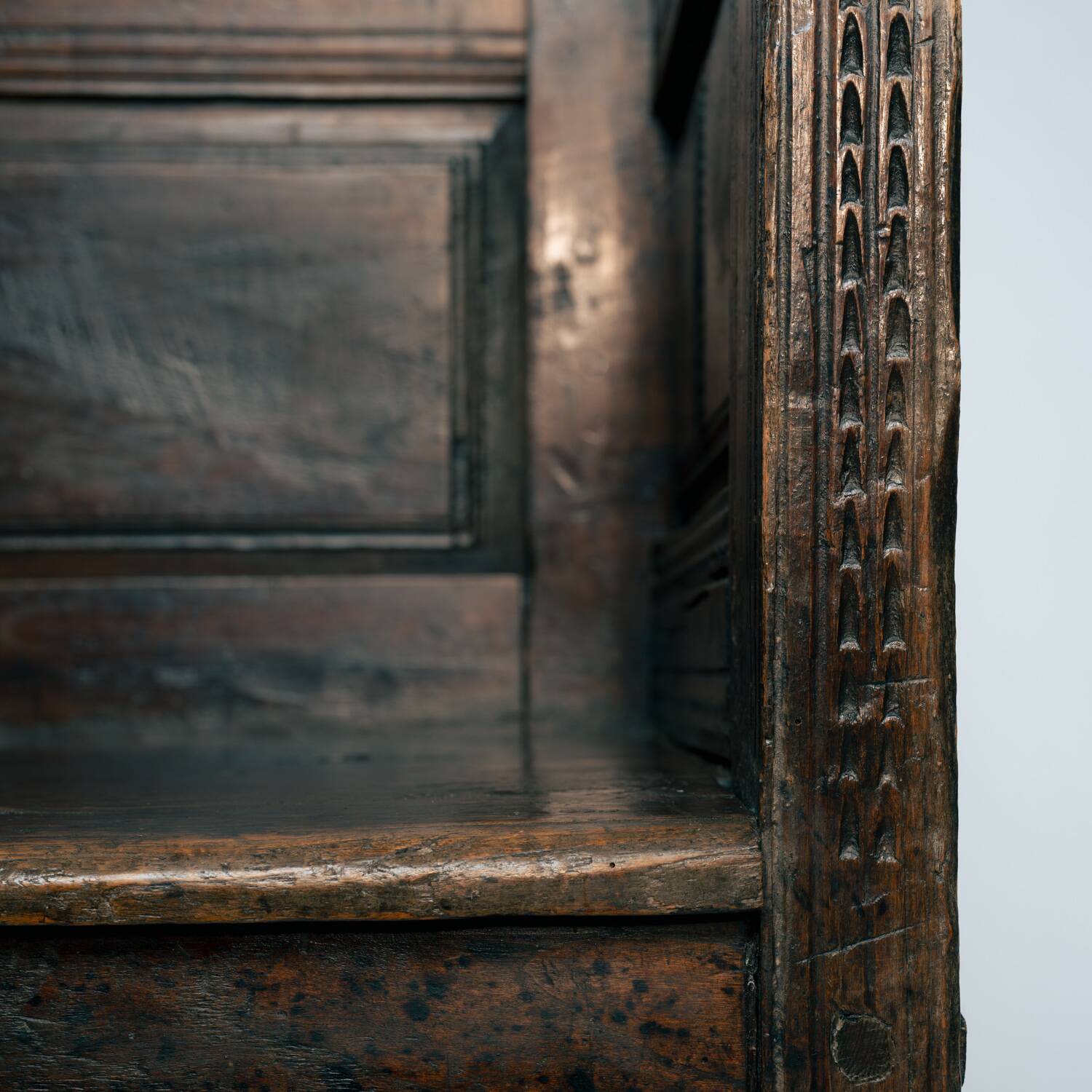 Antique walnut wooden Spanish siesta bench, Spain mid 1700s