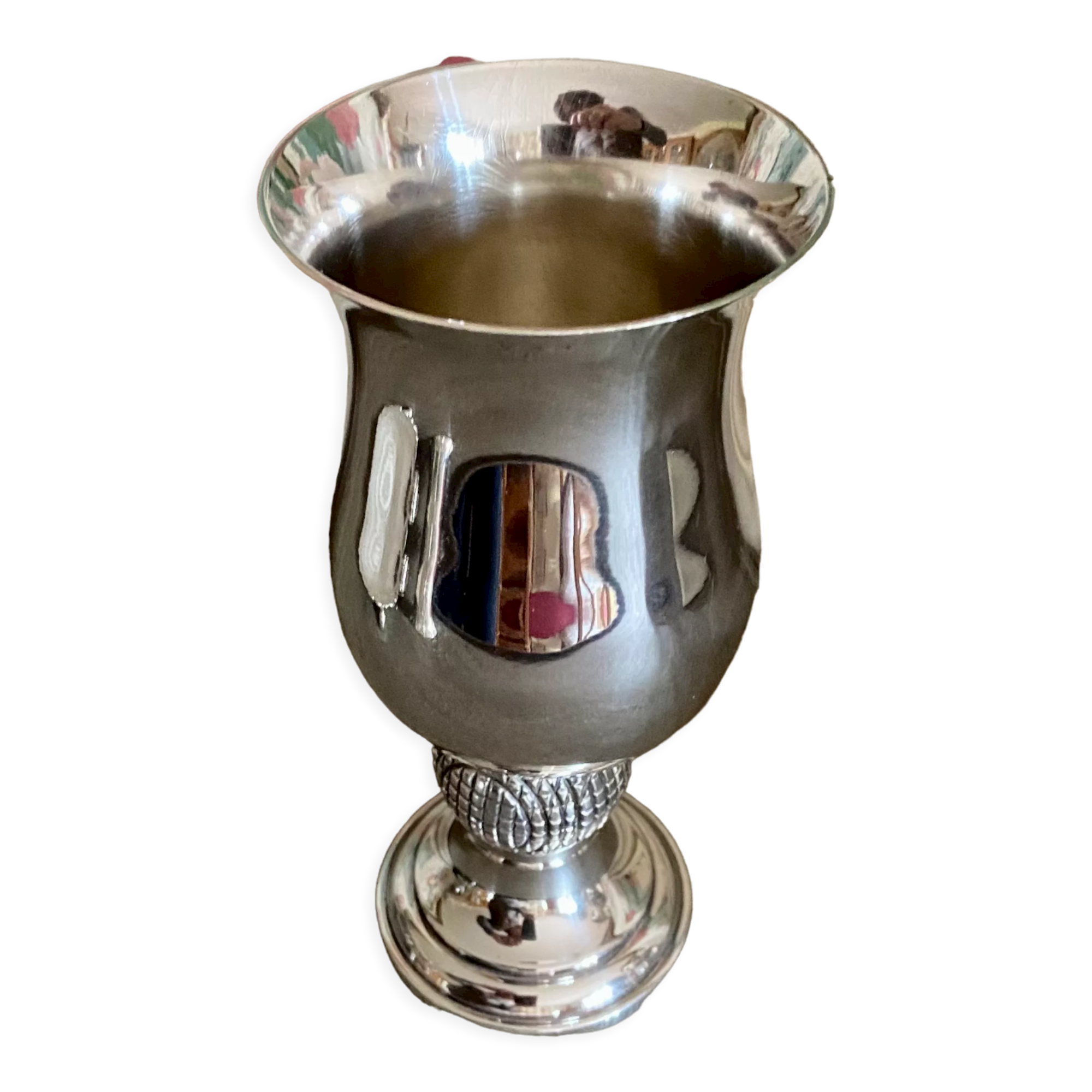 Curved vase silver metal decor "golf ball"